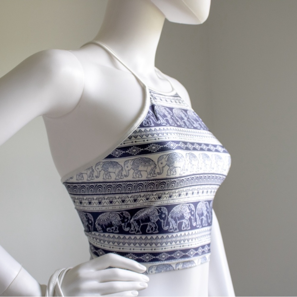 Halter Neck Self-Tie Women's African Elephant Graphic Print Crop Top Size Small - Picture 5 of 7